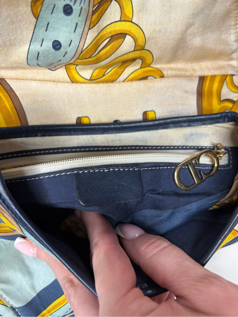 💙 RARE✨ Dior Blue Saddle Satin Chain Print Bag - Picture 14 of 17